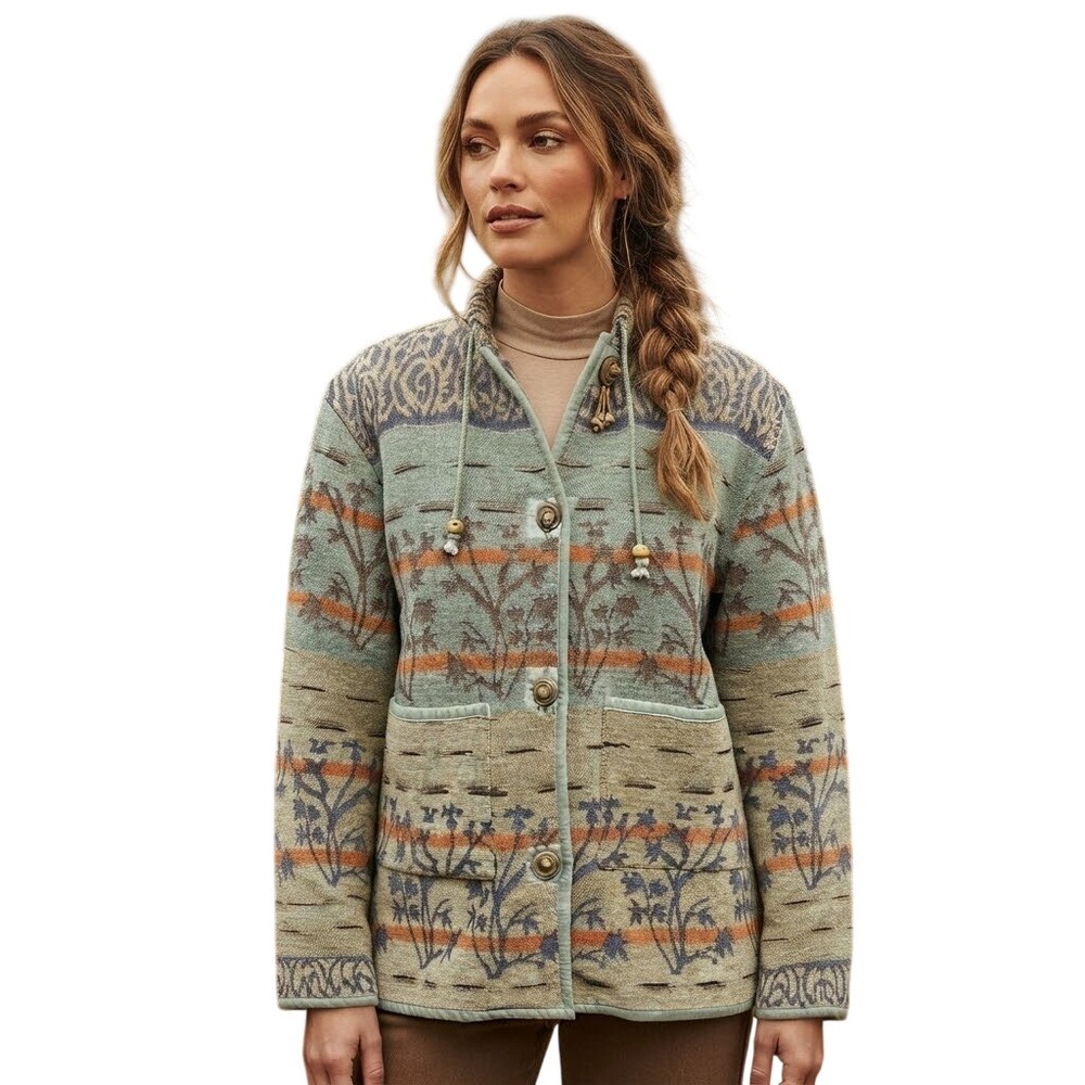 Flashback Tapestry Jacket Sage Green Southwest Boho Art Whimsical Medium Vintage